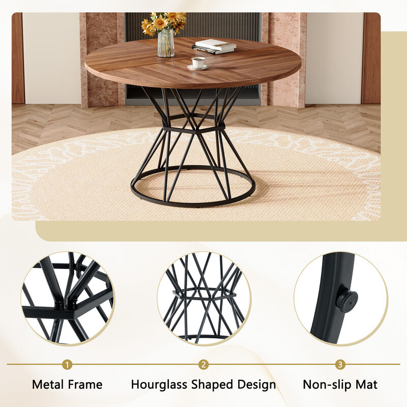 Whisen 47.3" Round Dining Table, MDF Metal for Home Kitchen Restaurant image number 3