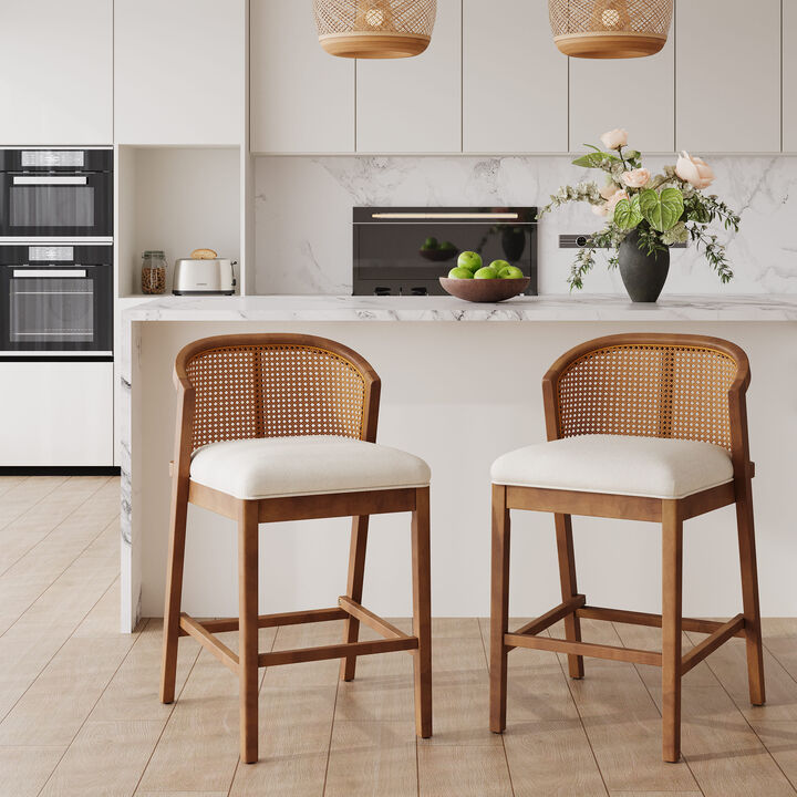 Christopher Knight Home Salazar Rattan and Rubberwood Upholstered Counter Stools(Set of 2)