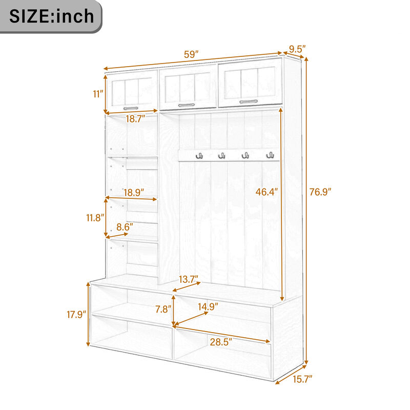 Merax Versatile Entryway Storage Unit with Open Shelving, Closed Cabinets, Hanging Hooks image number 3