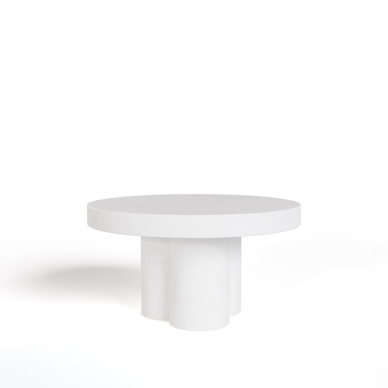 Cid Run Coffee Table, White Concrete, Abstract Base, Round 30 Inch Top - Benzara image number 0