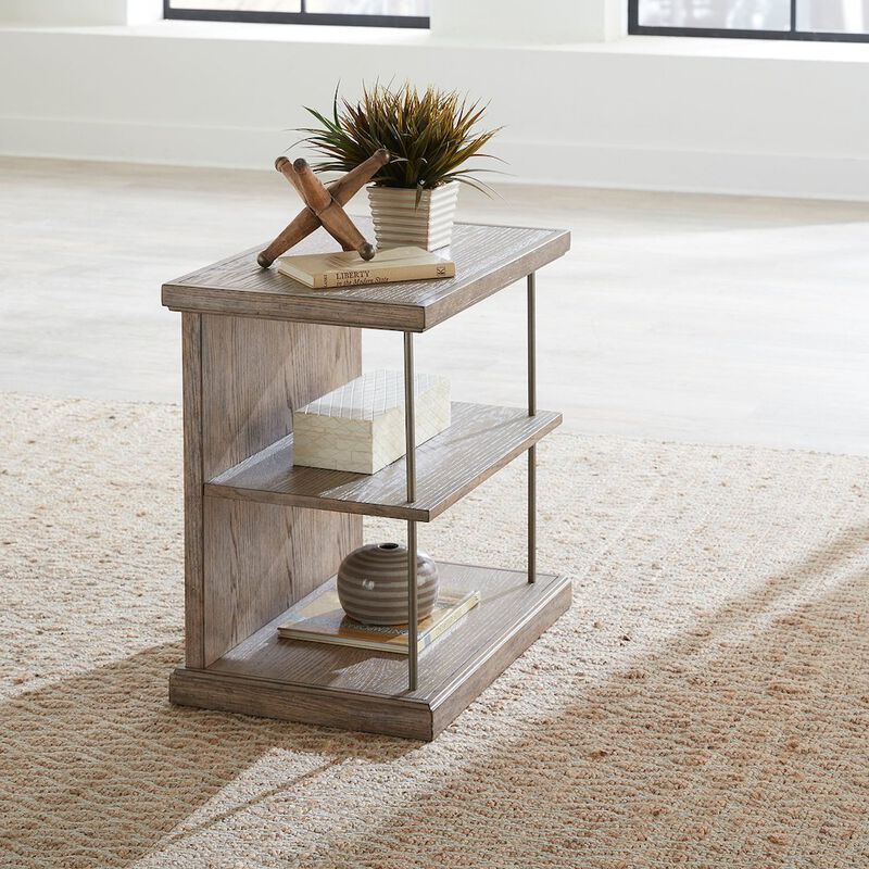Liberty Furniture City Scape Metal Accent Oak Wood Chair Side Table for Living Room, Beige image number 6