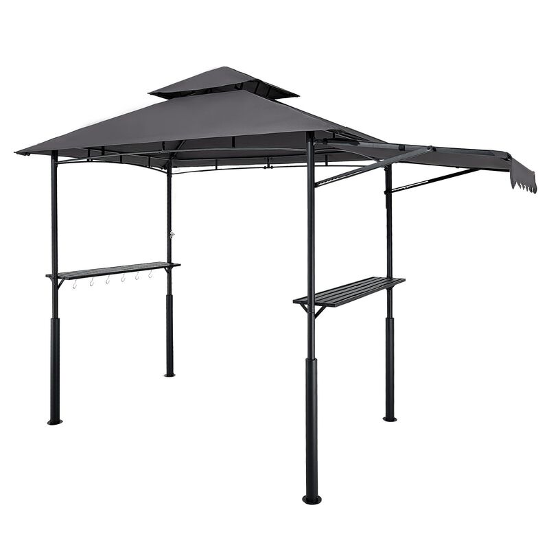Outdoor BBQ Gazebo with Double-Tier Roof, Steel Grill Shelter, Side Shelves and Hanging Hooks-Dark Grey image number 0