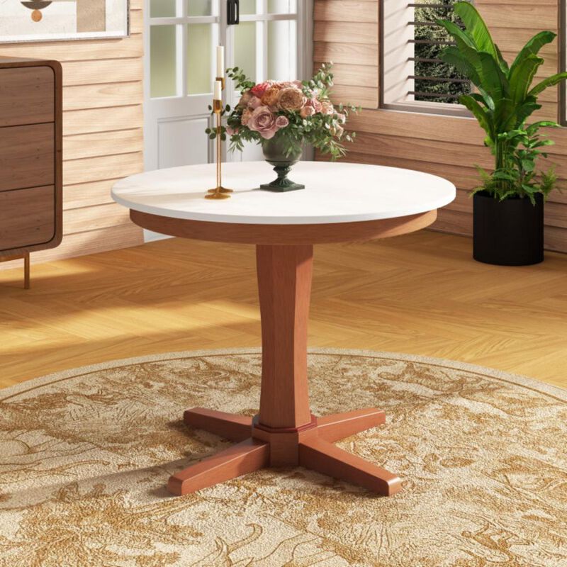 Hivvago 35 Inches Wooden Round Dining Table with Pedestal Base