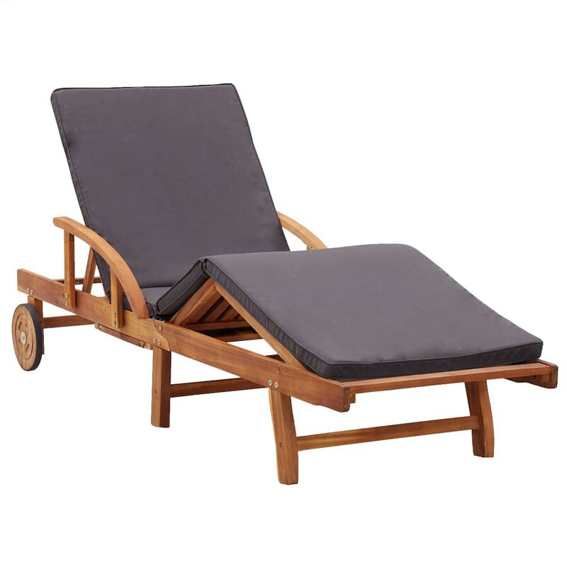 Sun Lounger Natural and dark grey Solid acacia wood, 100% polyester