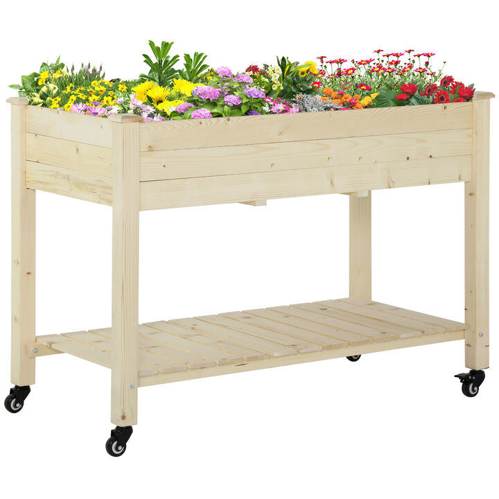 Hivvago 47" Wooden Raised Garden Bed with Shelf and Lockable Wheels