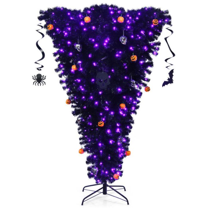 Hivvago 6 Feet Upside Down Artificial Christmas Tree with 270 Purple LED lights