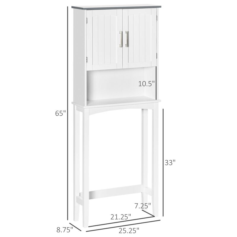 Modern Over The Toilet Storage Cabinet, Double Door Over Toilet Bathroom Organizer with Adjustable Shelf and Open Shelf, Grey