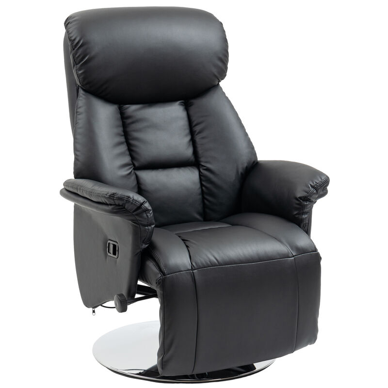 HOMCOM Manual Recliner Chair for Adults, Adjustable Swivel Recliner with Footrest, Padded Arms, PU Leather Upholstery and Steel Base for Living Room, Black