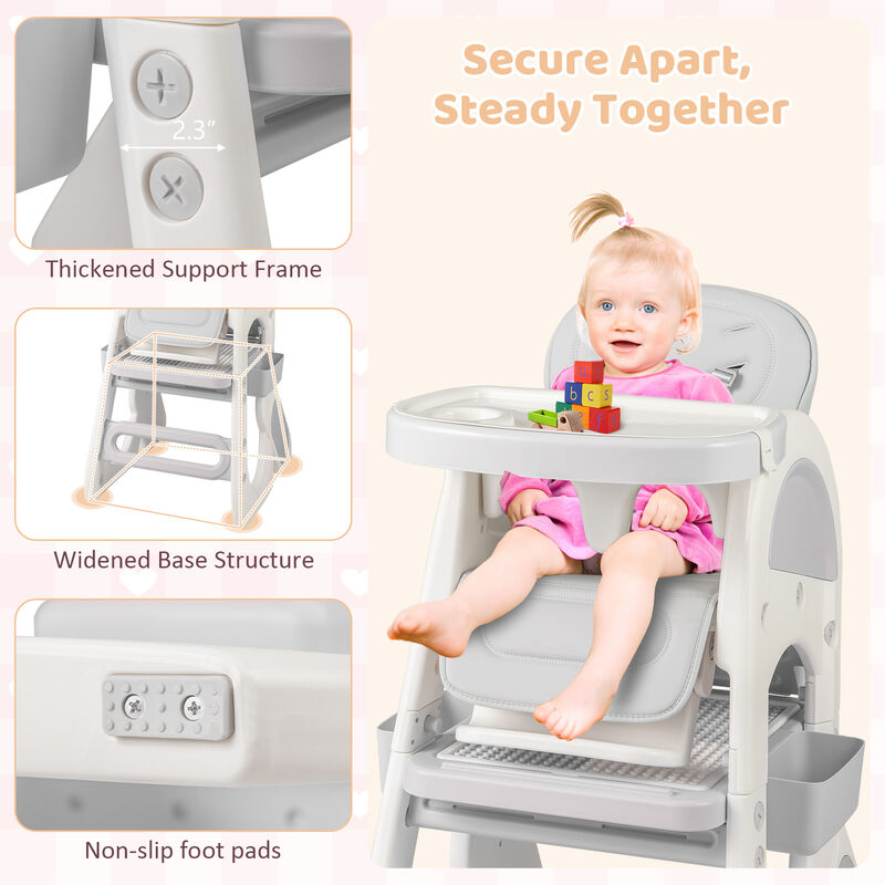 Adjustable Baby High Chair with Double Layer Tray and Reclining Backrest image number 5