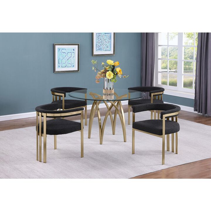 Best Quality Furniture 5Pc Round 48X48 Dining Set With 4 Black Boucle Chairs