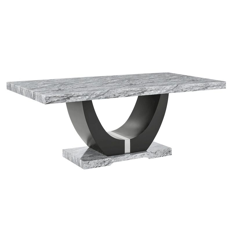 New Classic Furniture Lyra Wood Dining Table with Faux Marble Top, Gray/Black