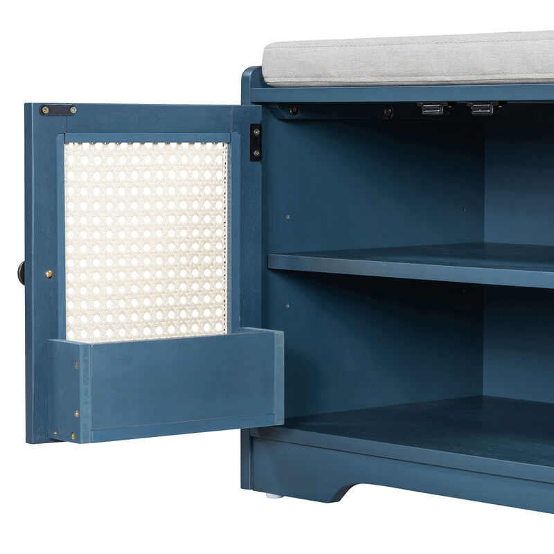 Trexm Storage Bench Multifunctional Wood Entryway Shoe Bench image number 7