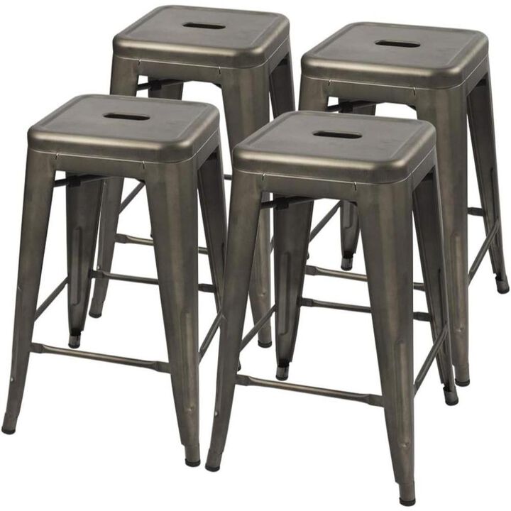 Hivvago Set of 4 - 24-in. Indoor/Outdoor Backless Stacking Red Metal Barstools