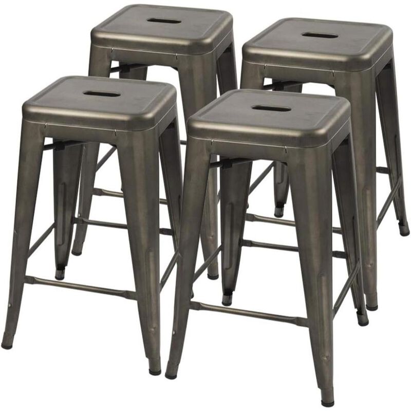 Hivvago Set of 4 - 24-in. Indoor/Outdoor Backless Stacking Red Metal Barstools
