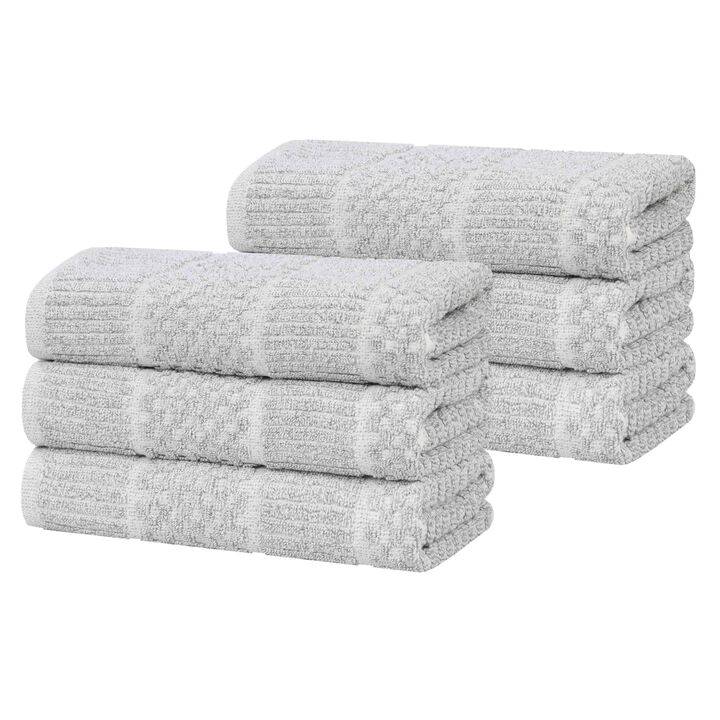 Set of 6 Cotton Blend Hand Towels with Checkered and Ribbed Texture