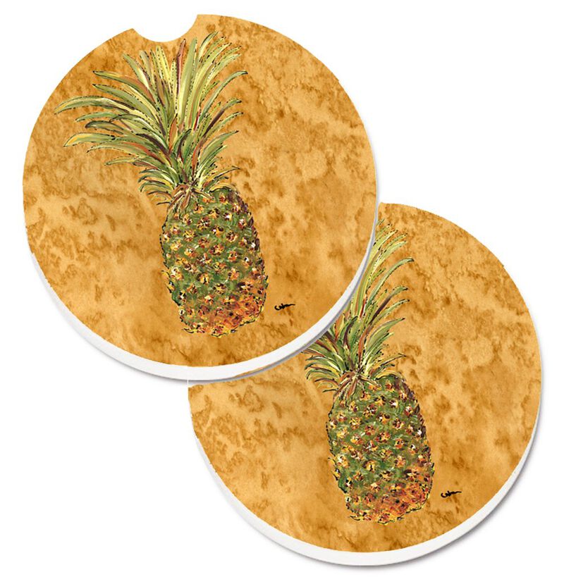 Caroline's Treasures Pineapple Set of 2 Cup Holder Car Coasters 8654CARC, 2.56, Multicolor
