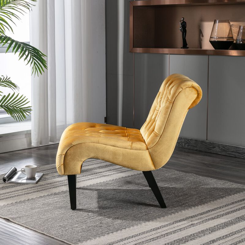 Modern Velvet Accent Chair, Armless Button Tufted Upholstered Barrel Chair with Wood Legs for Living Room, Bedroom, Office image number 3