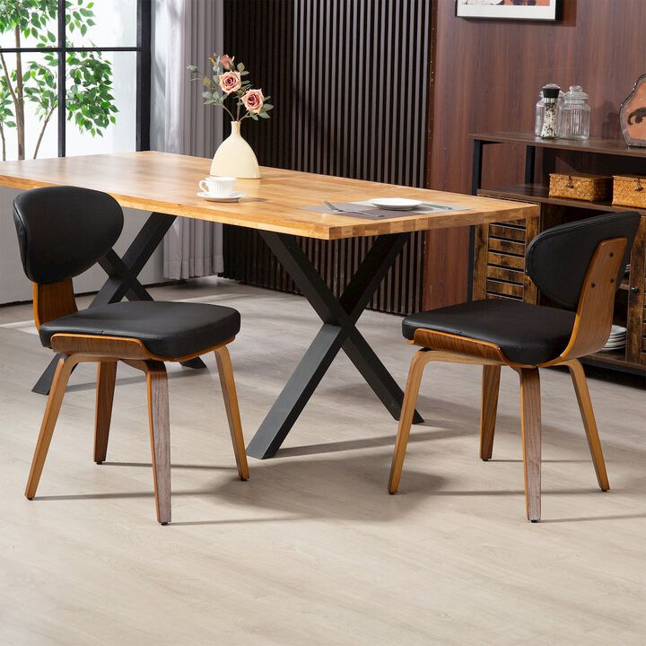 Glamour Home Set of 2 Bettina Black Faux Leather Dining Chair with Walnut Wood Legs