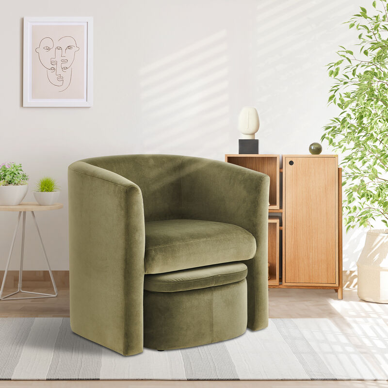 Upholstered Sherpa Barrel Chair with Storage Ottoman Set Green Color Modern Single Sofa Accent Lounge Chair image number 1