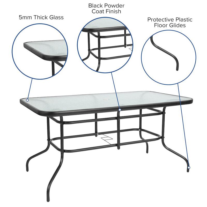 Flash Furniture 5 Piece Set - 55" Tempered Glass Patio Table, 4 Gray Stack Chairs image number 1
