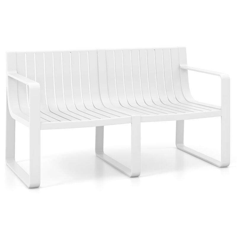 Backyard 2-Person Plastic Bench with Water-Resistant Finish and Curved Back