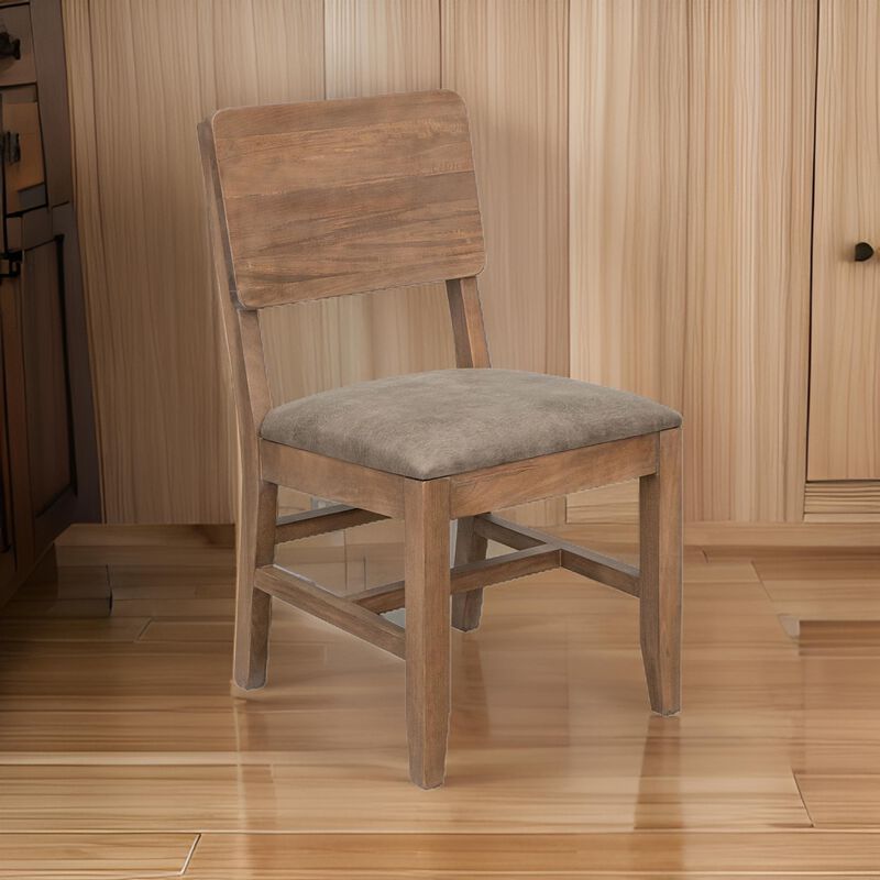 Umey 20 Inch Dining Side Chair Set of 2, Solid Wood, Brown, Faux Leather - Benzara