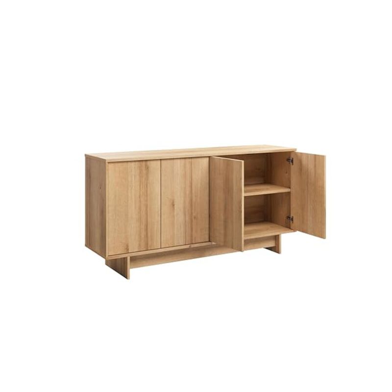 Prepac Finnley Sideboard Cabinet Buffet Natural Oak Engineered Wood with Storage