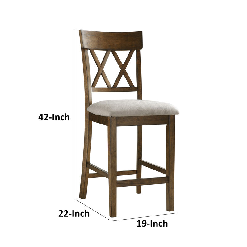 Carl 26 Inch Counter Height Chair, Polyester Seat, X Back, Brown, Set of 2 image number 5