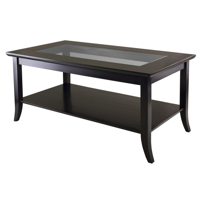 Winsome Genoa Rectangular Coffee Table with Glass Top And Shelf, Espresso