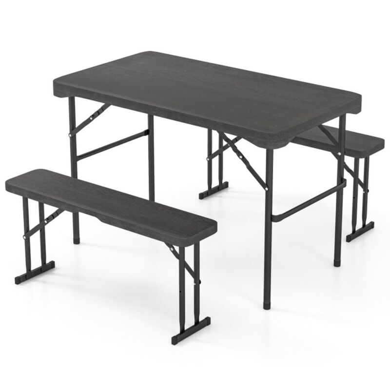 Hivvago Outdoor Folding Table Bench Set w All-Weather HDPE Tabletop and Sturdy Metal Frame