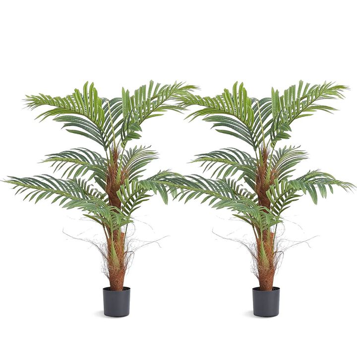Set of 2 Faux Palm Tree Low-Maintenance Plant with Tilt Protection for Home and Office-