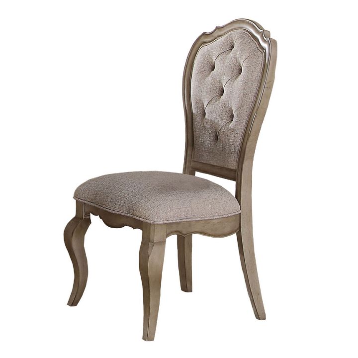 Button Tufted Upholstered Dining Side Chair, Set of 2, Beige-Benzara