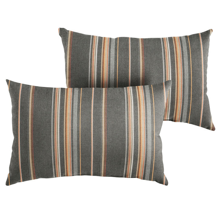Set of 2 13" x 20" Stone Gray and White Stripes Subrella Indoor and Outdoor Lumbar Pillows