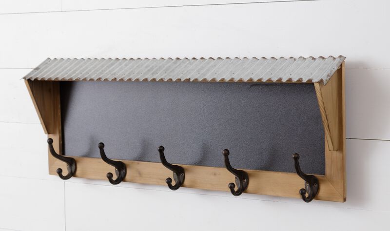 Rustic Farmhouse Style Wooden Chalkboard Wall Hook Coat Rack image number 1