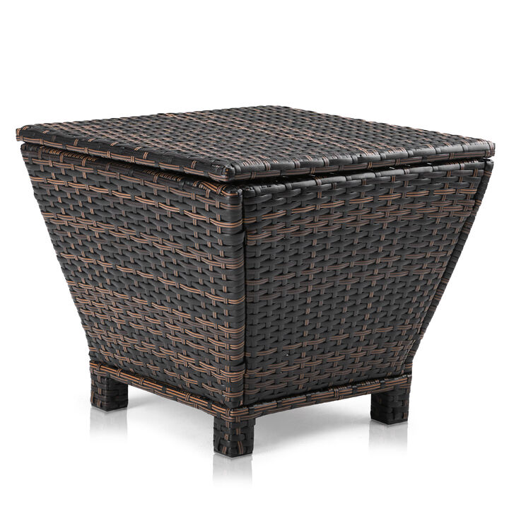 Small Patio Wicker Storage Table for Cushions Towels and Accessories