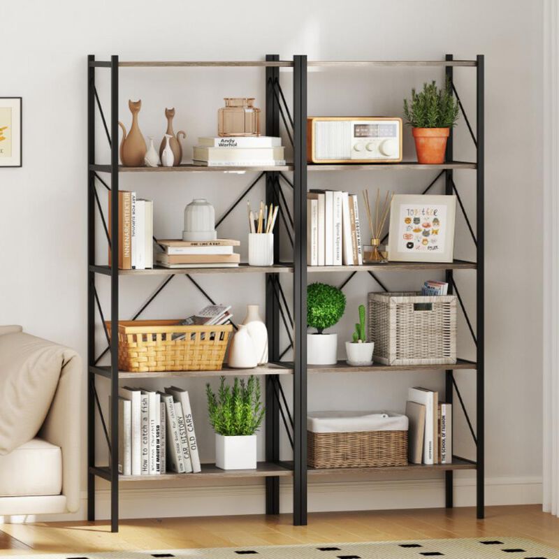 Hivvago 5-Tier Bookshelf with Open Shelves and Heavy Duty Metal Frame