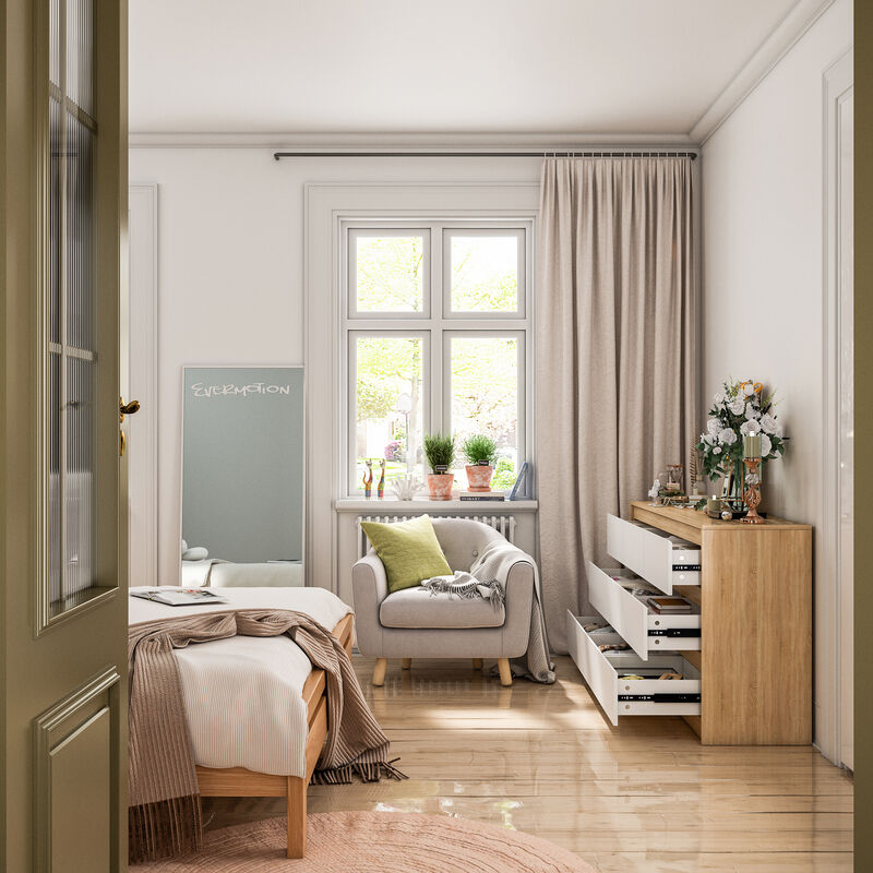 9-Drawer Natural Brown Wood Dresser Modern Style 31.5 in. H x 63 in. W x 15.7 in. D