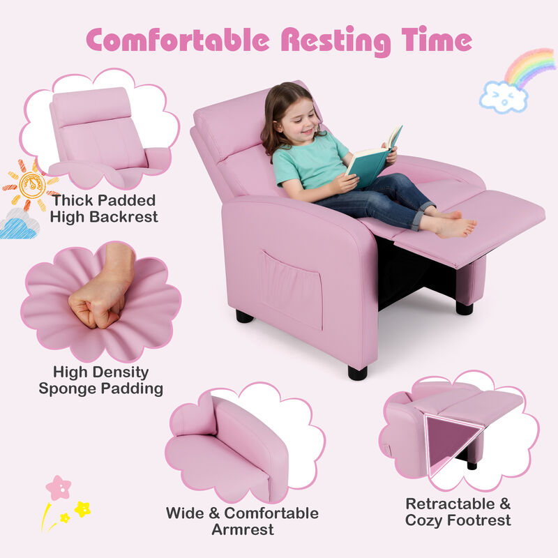 Pink Kids PU Leather Recliner Chair, Ergonomic Lounge Sofa for 3&ndash;12 Years image number 5