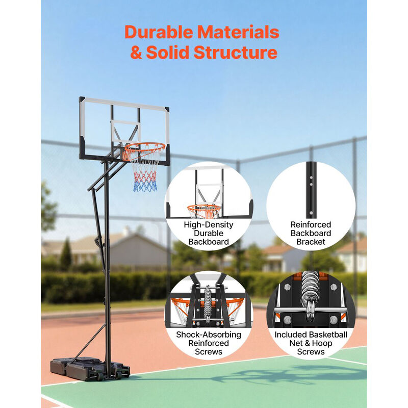 Height Adjustable Basketball Goal with Portable Base, PC Backboard for Driveway and Poolside-Black image number 6