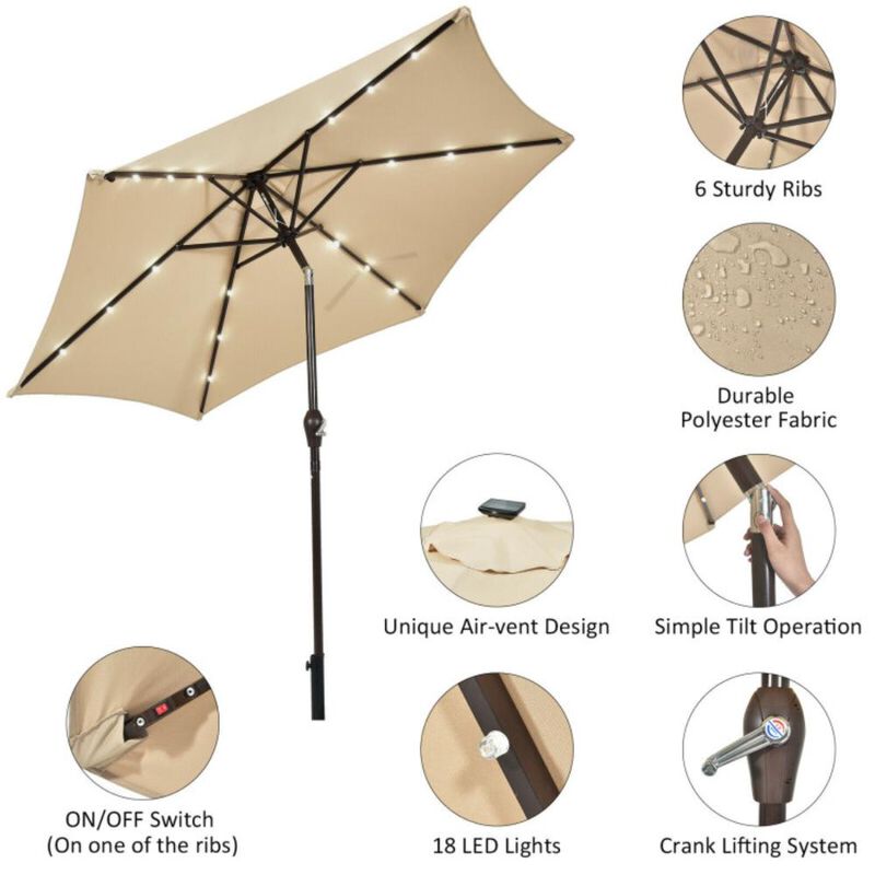 Hivvago Solar LED Lighted Patio Market Umbrella with Tilt Adjustment without Base