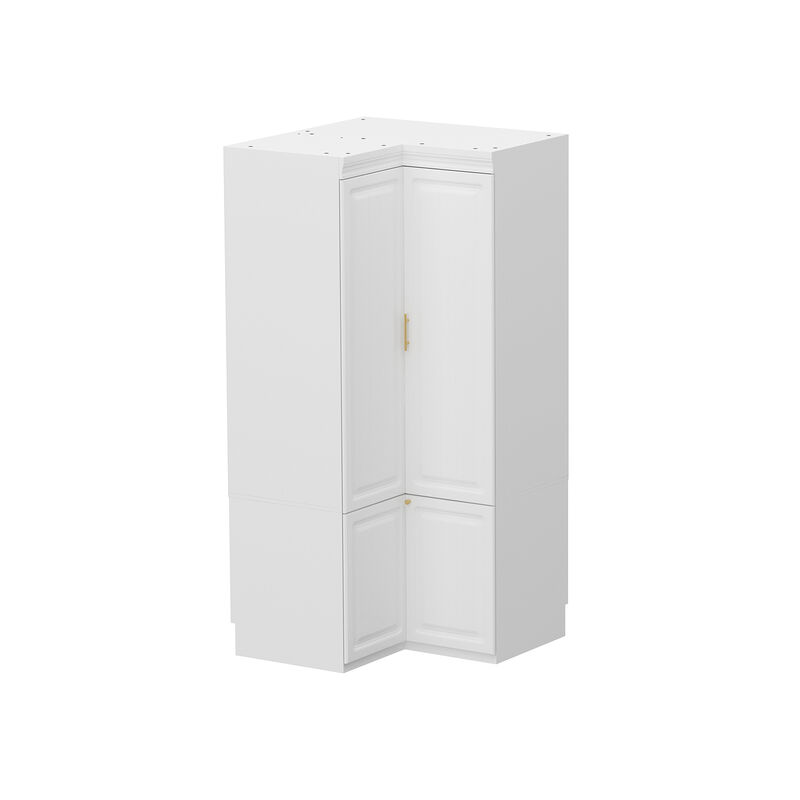 FUFU&GAGA  Tall Corner Wardrobe with Adjustable Shelves and Hanging Rod, (35.4" W x 35.4" D x74.2" H),White