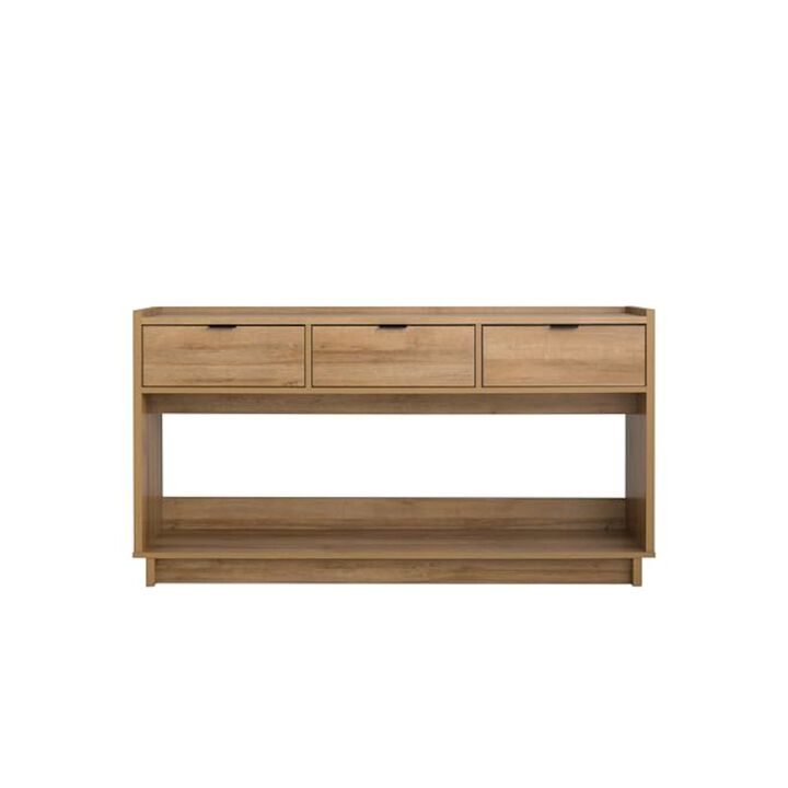 Prepac Simply Modern Entryway Console Natural Oak Engineered Wood with 3 Drawers