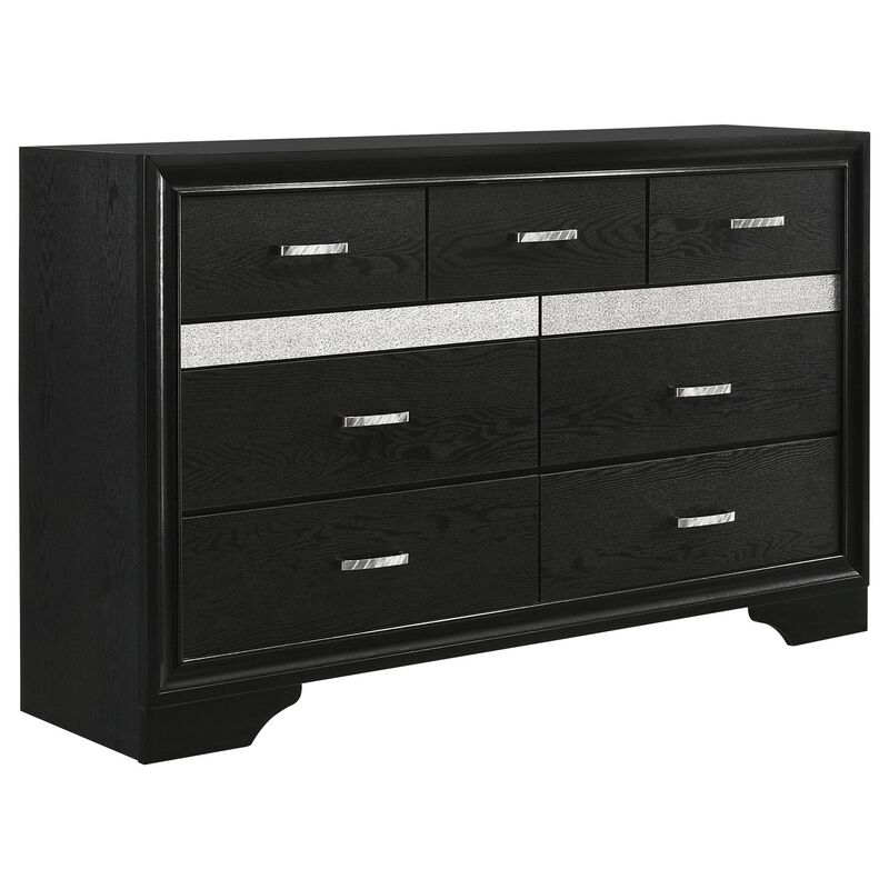 Vino 4pc Full Bedroom Set, Storage Footboard, Black, Glitter Stripes