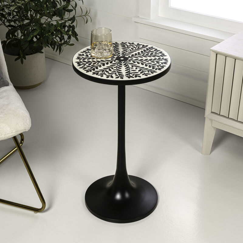Nysha 25" Modern Bohemian Metal/Resin Inlay Top Pedestal Drink Table and Decorative End Table image number 1