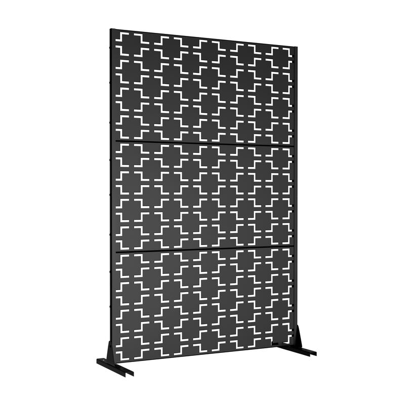 72"x47" Metal Outdoor Privacy Screen, Freestanding Outdoor Divider Privacy Fence