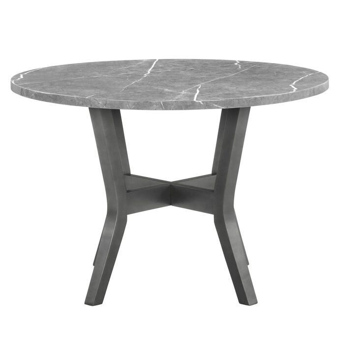 Skylar 5 Piece Dining Table Set, Wood, 4 Chairs, Glitter Gray Faux Leather - Benzara