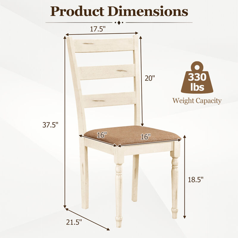 Wooden Dining Room Chairs Set of 4 with Linen Upholstered Seats and Slatted Backs-White image number 2
