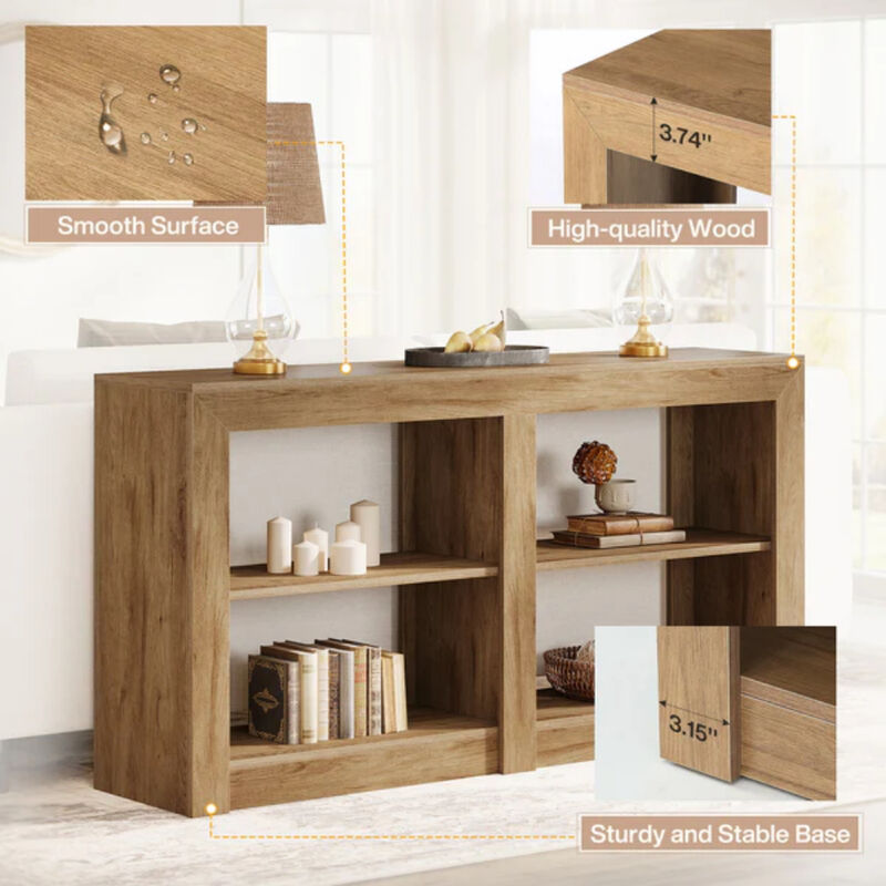 59 Inch 3-Tier Entryway Console Table with Storage Shelves-Oak