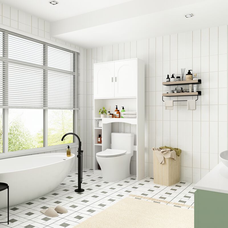 FUFU&GAGA 31.51-in x 7.9-in x 9.8-in White 6-Shelf Over-the-Toilet Storage