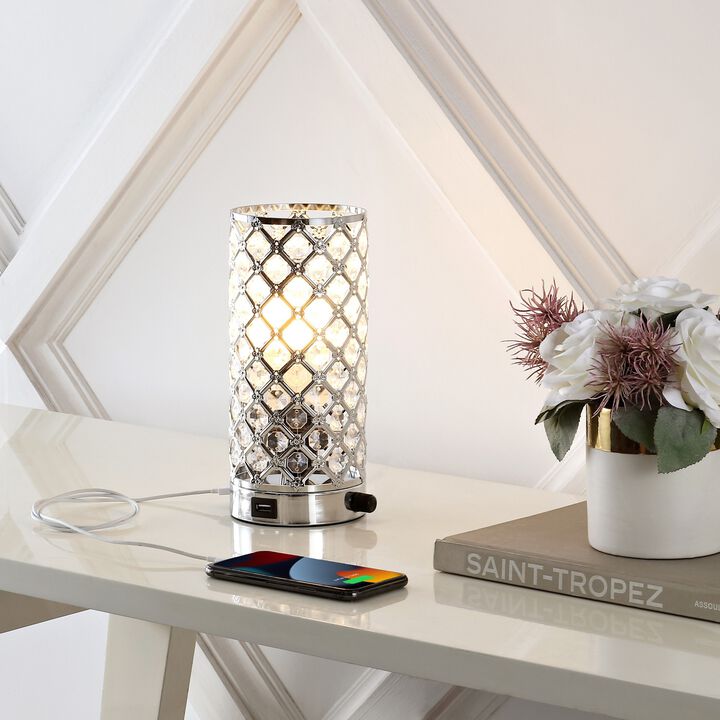 Lucie Mid-Century Modern Iron/Acrylic LED Mini Uplight Table Lamp with USB Charging Port and Smart Bulb